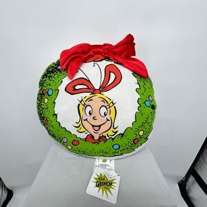 The Grinch Cindy Lou Who Holiday Wreath Round Pillow Plush Christmas Decor